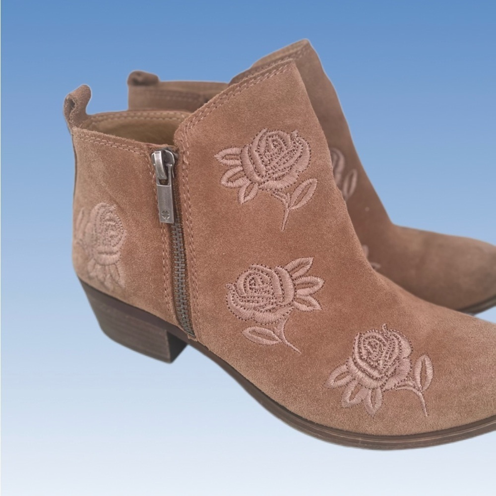 Lucky Brand Floral Embroidered Brown Ankle Boots size 7